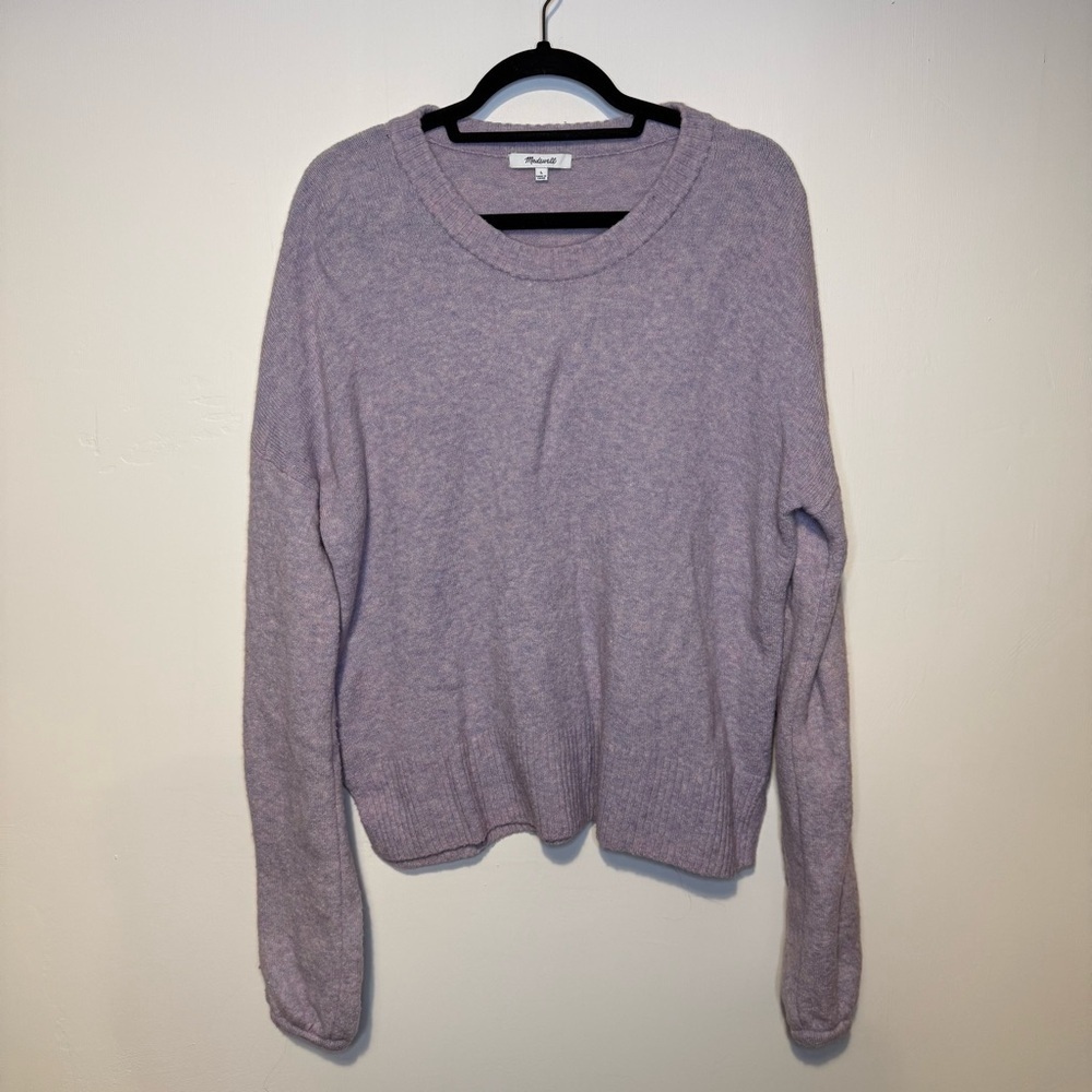 MADEWELL Payton Pullover Sweater in Coziest Yarn Heather Lilac Size Large Wool - Picture 3 of 9